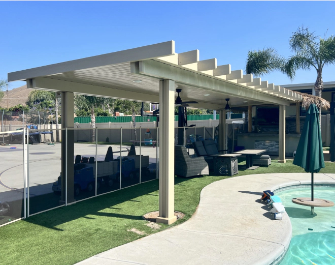 patio cover in a swimming pool area